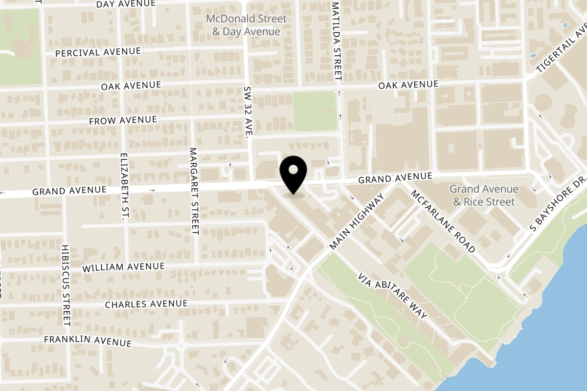 Map showing the location of Loretta and the Butcher on 3195 Commodore Plaza in Coconut Grove